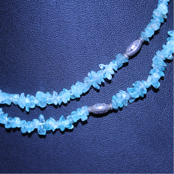 Doug Paulus Apatite Chip Necklace Vintage Signed India DP 925 Toggle Layering - Picture 3 of 8